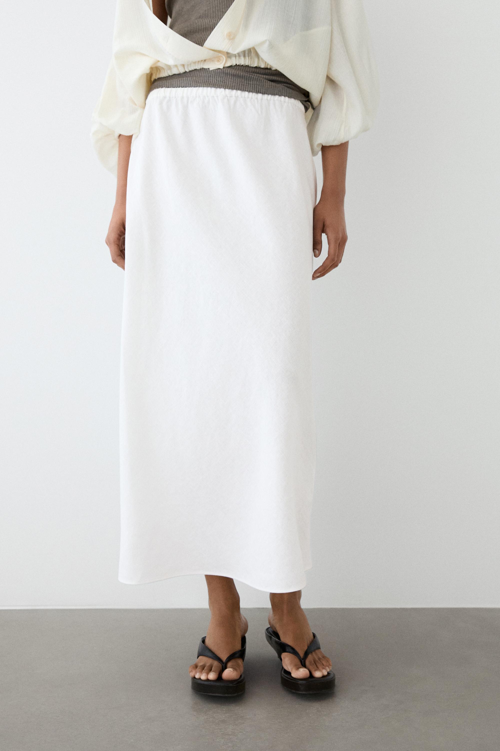 100% linen midi skirt with elasticated waistband